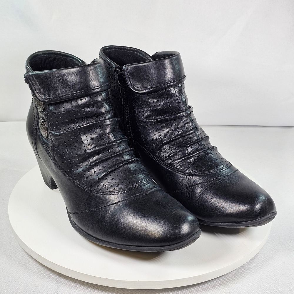 Cobb Hill Black Leather Ruched Button Ankle Boots CCZ02BK Womens 9M‎